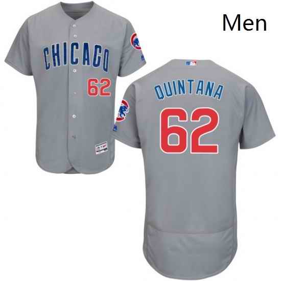 Mens Majestic Chicago Cubs 62 Jose Quintana Grey Road Flexbase Authentic Collection MLB Jersey